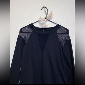 B Sharp women’s sweatshirt top medium black Fishnet Long Sleeve shirt hoodie